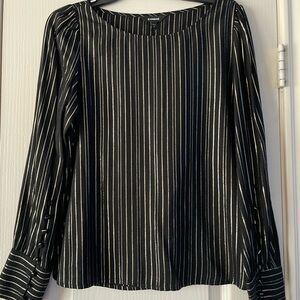 Express Black and White Pleated Blouse